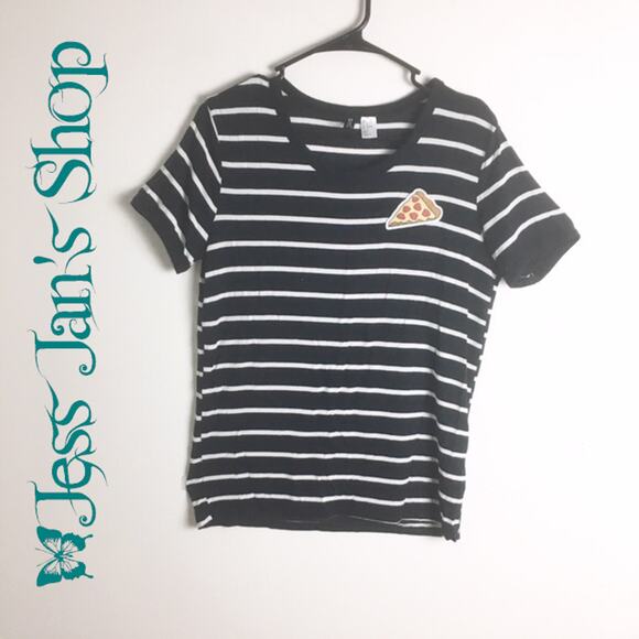 H&M Divided Striped Pizza Tee Black White - Picture 1 of 12